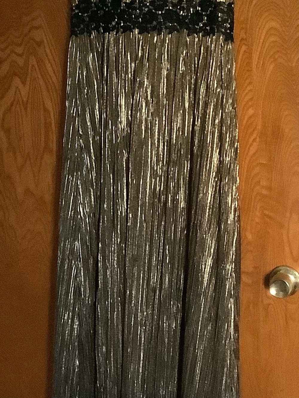 DKNY Silver Metallic Pleated Maxi Skirt